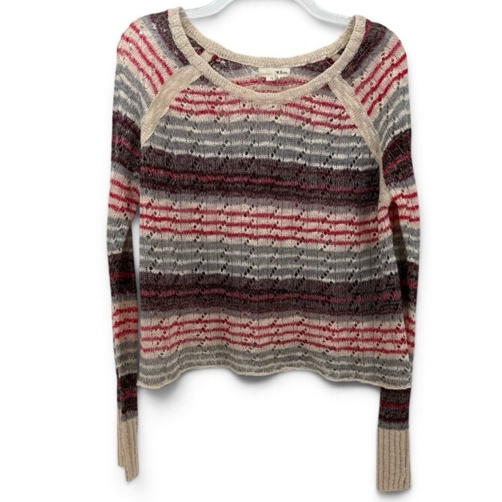 M. Rena Cropped Sweater Red Gray Brown Women's M Loose Knit Wool Blend